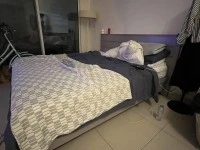Double bed, Washing machine, Desk